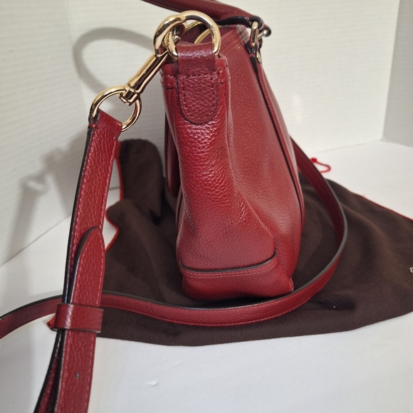 Coach Central Pebble Leather Satchel Red Maroon Medium Sized Crossbody Purse EUC - Picture 4 of 17